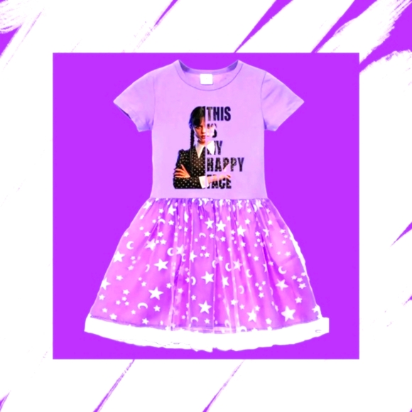 Wednesday Addams Purple and White Popular Fit and Flare Girl's Dress NWT - Picture 4 of 10